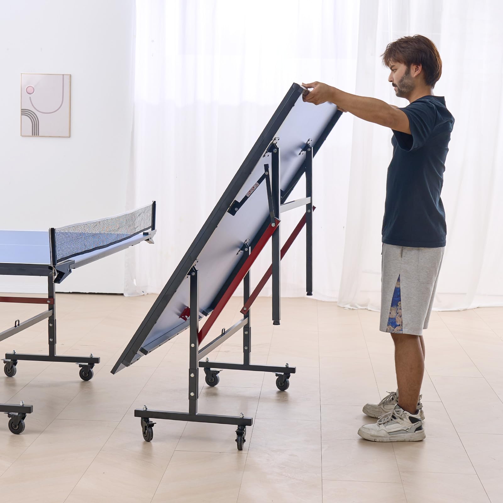 VEVOR Table de ping-pong pliable MDF 18 mm avec filet à serrage rapide et roues verrouillables