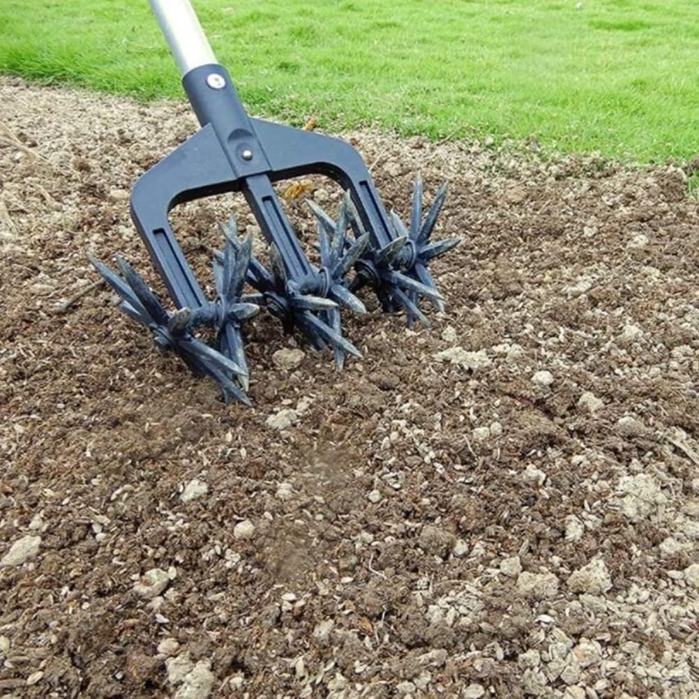 Rotary Cultivator Set, Adjustable Rotary Cultivator Garden Tool Reseeding Grass or Soil Mixing Soil Tiller Aerator Lawn Tool Garden Handheld Tiller Cultivator Cordless Tiller (Black)