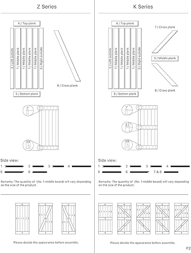 Miniatura 8 de COAST SEQUOIA Serie K de 72 x 84 pulgadas, puerta pintada de madera anudada con 2 juegos de herrajes deslizantes de 6 pies, nogal rojo