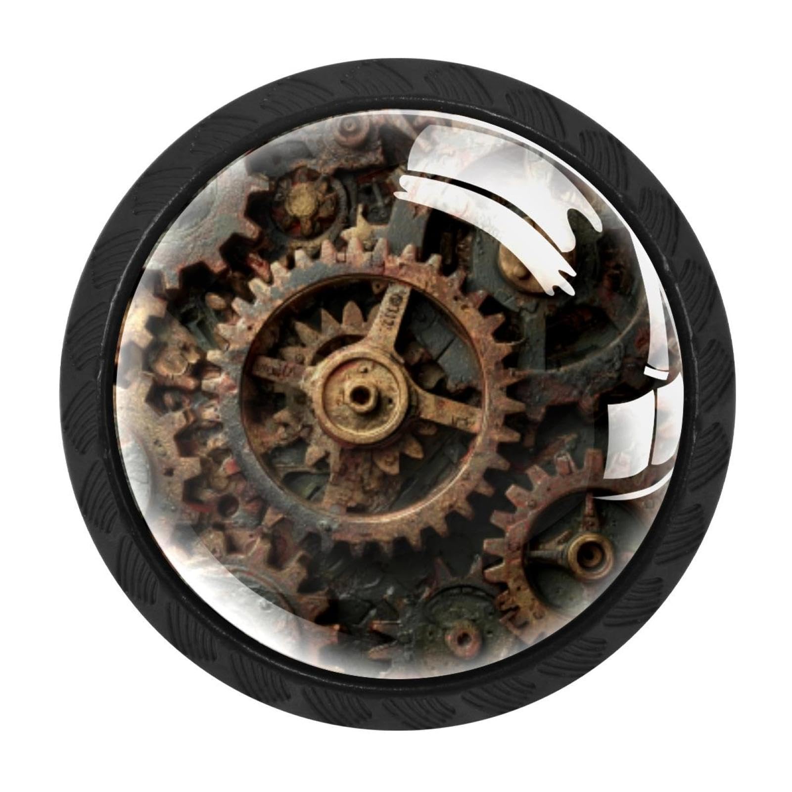 CHENZZZZ 4 Pack Steampunk Gears Background (1) Dresser Drawer Cabinet Knobs Black Round Drawer Knob Pull Handle with Screws for Kitchen Wardrobe Cupboard Furniture Decor