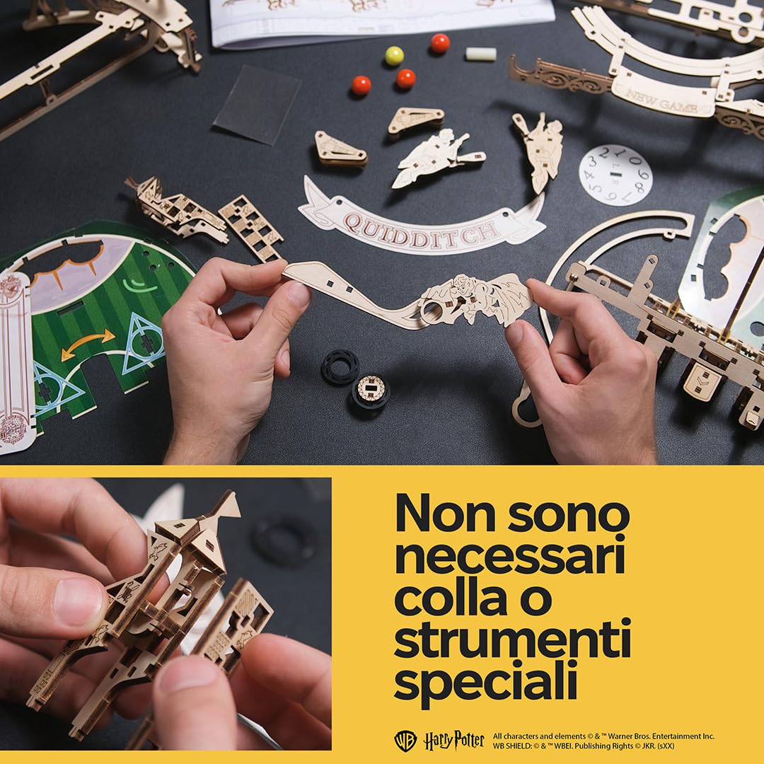 Ugears Macchina Flipper Quidditch Puzzle 3D - Harry Potter Puzzle 3D in Legno per Adulti - Kit DIY con Flipper Funzionanti - Kit Modelli Meccanici in Legno del Papà - 402 Pezzi