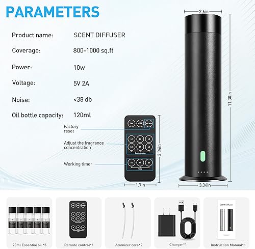 Miniatura 7 de Kit de iniciación de difusor de aroma sin agua, cobertura de 1000 pies cuadrados, difusor de aroma de hotel, difusor de aceite esencial, habitación