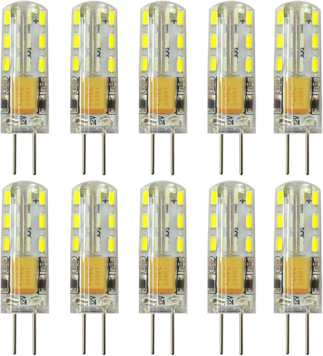 RAYHOO 10pcs G4 LED Bulb JC Bi-Pin Base Lights 1.5 Watt AC DC 12V 10W-20W T3 Halogen Bulb Replacement Landscape Bulbs(White 6000K)