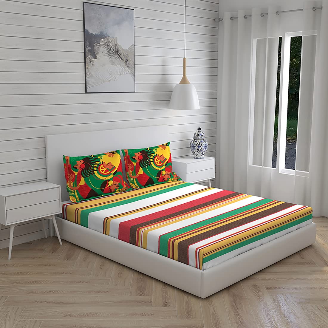 BOUTIQUE LIVING Color Sense Light Weight & Durable Bedsheet Set for Double Bed | 1 Wrinkle Resistant Double Bed Sheet & 2 Pillow Covers | Yellow Size - 87 x 95 | Ethnic Print, Yellow