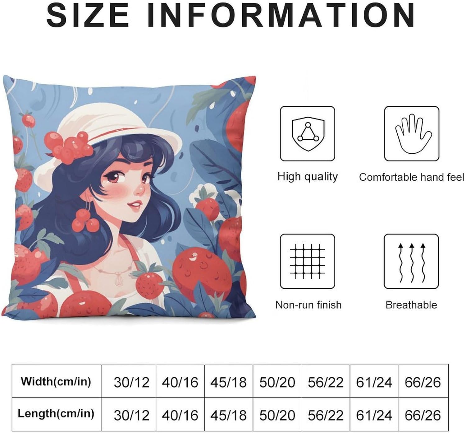 Girl and Red Berries Throw Pillow Covers Luxury Ultra Soft Fuzzy Pillowcases with Zipper Breathable Pillow Case Cozy Pillowcase Warm Pillow Protector Decorative Pillow Sham