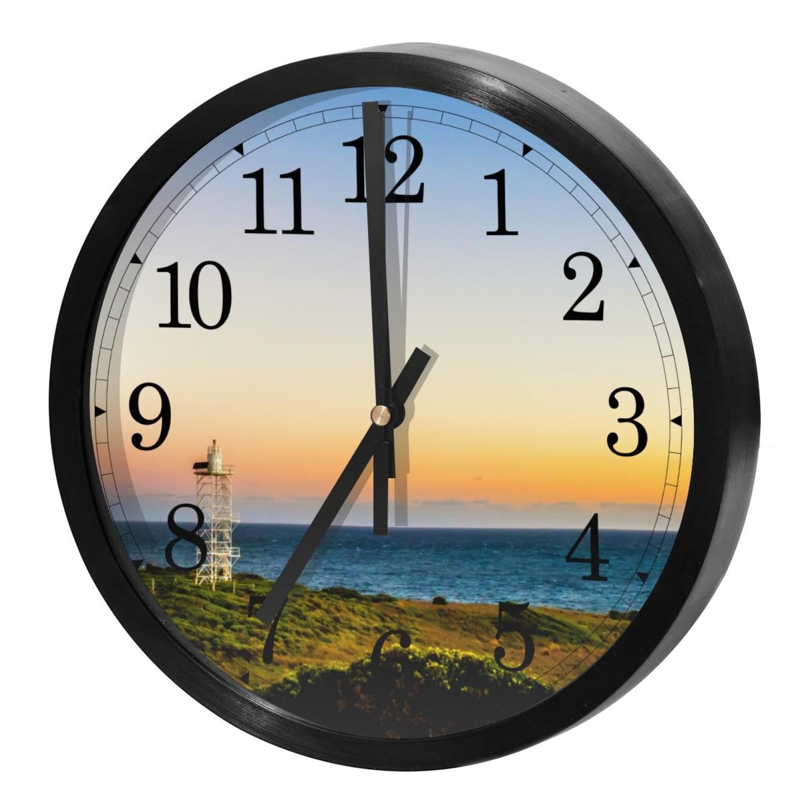 Horloge murale à quartz silencieuse de précision motif Phare de mer épuré