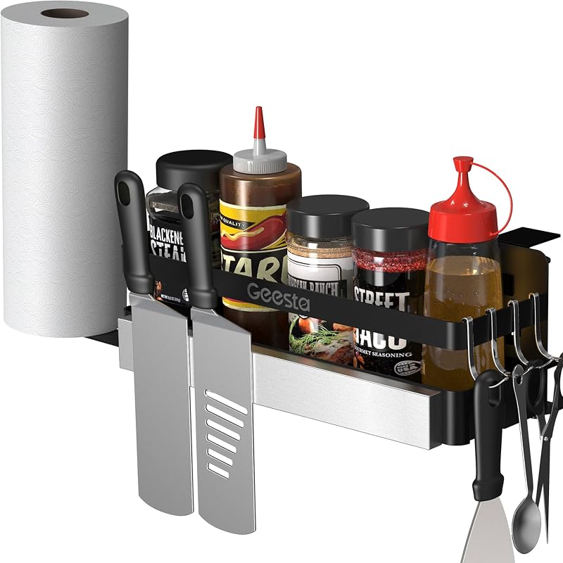 Carrito de parrilla actualizado para parrillas Blackstone de 28"/36"/parrilla Weber/carro de preparación, accesorios para parrilla de barbacoa, ahorro de espacio con soporte magnético para herramientas y soporte para toallas de papel
