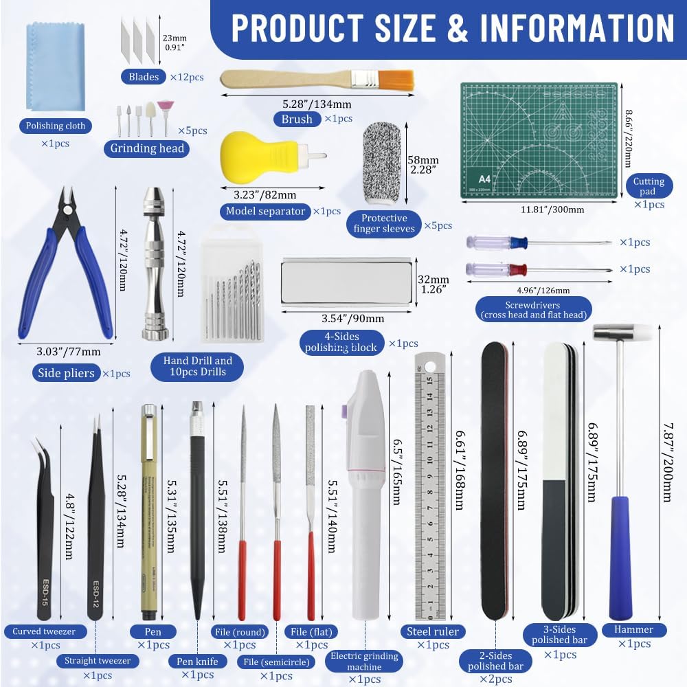 Bigstone 54 PCS Model Tools Kit Modeler Basic DIY Hobby Building Tools Craft Set for Cars, Airplanes, Buildings, Robots Gundam Plastic Models Building Repairing and Fixing