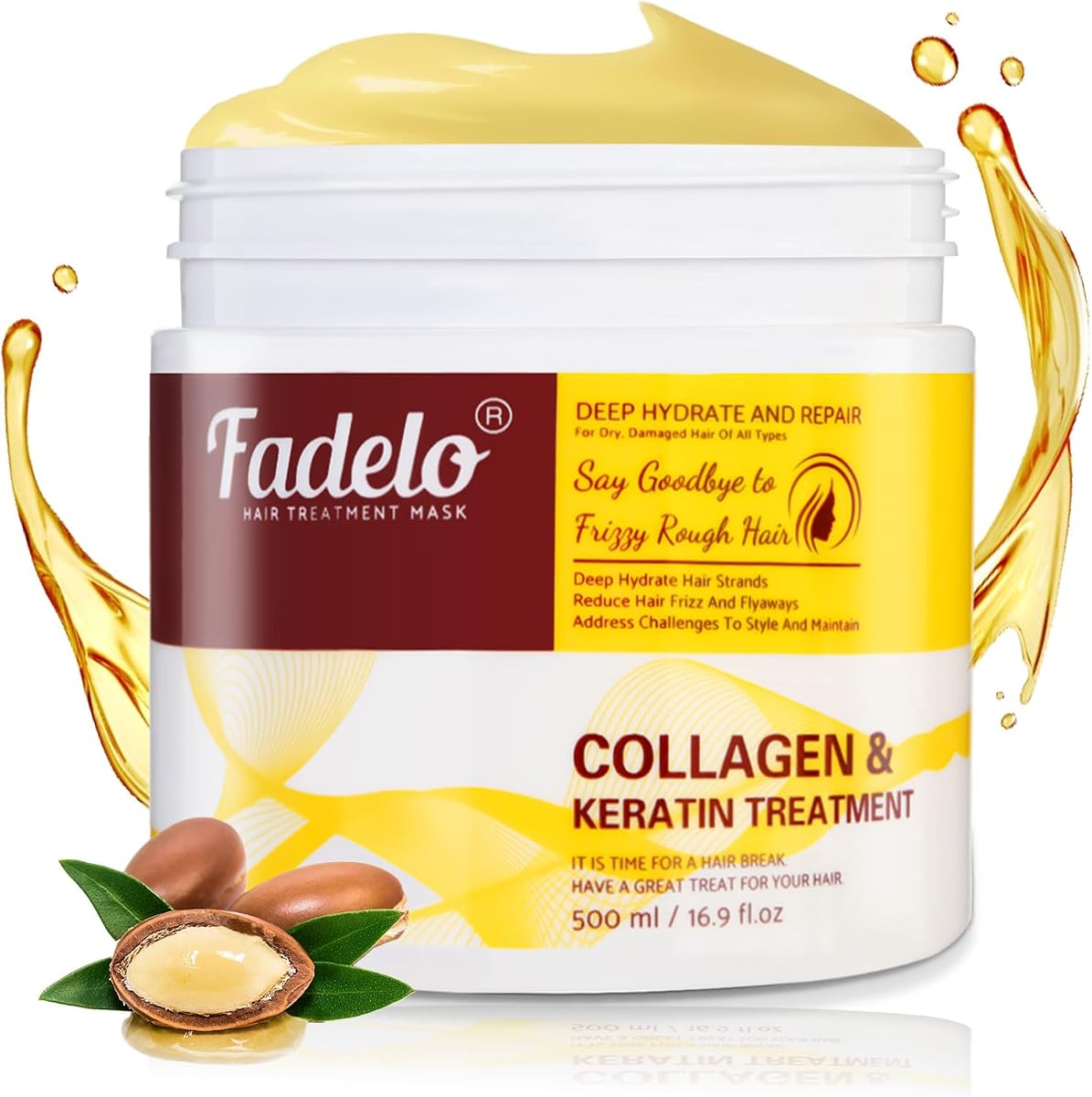 Mascarilla capilar de colágeno para cabello dañado seco, reparación de queratina 500 ml | Queratina, proteína de seda y B5; sin sulfatos ni parabenos; suaviza el encrespamiento, añade brillo; para cabello teñido, rizado y todo tipo de cabello