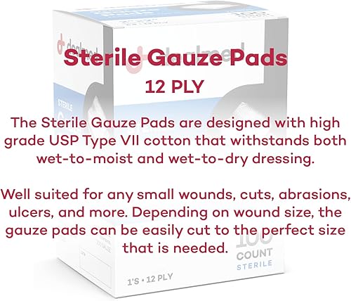 Miniatura 2 de Dealmed Almohadillas de gasa estériles  100 unidades, almohadillas de gasa de 3 x 3 pulgadas, almohadillas de gasa médica desechables y envueltas