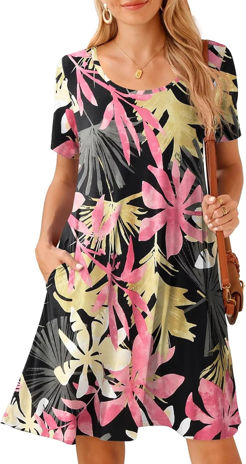 BELAROI Womens Plus Size Casual Dresses Summer Tshirt Dress Swing Short Sleeve Vacation Beach Coverup