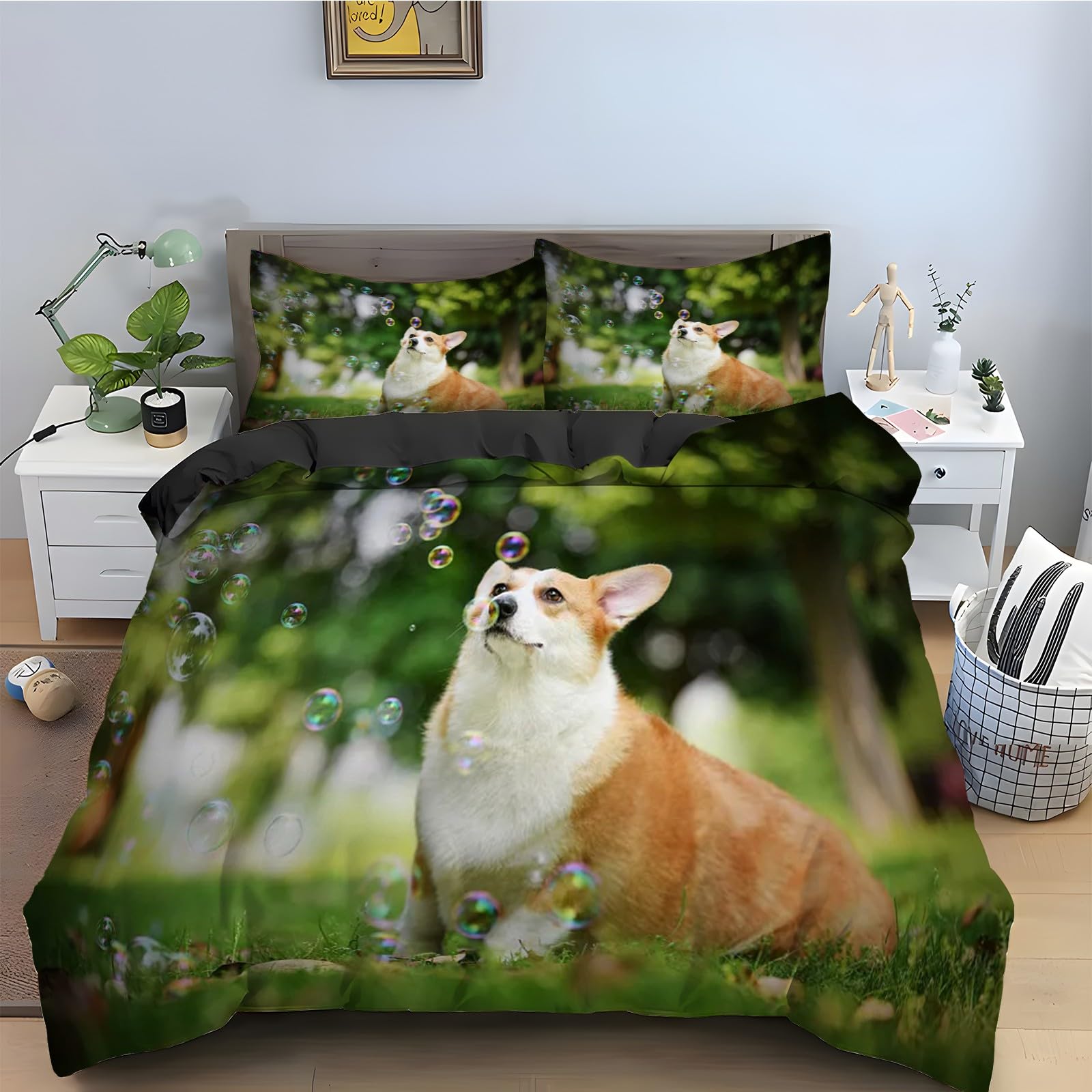 Housse de couette corgi avec fermeture éclair pour un lit d'enfant facile à border