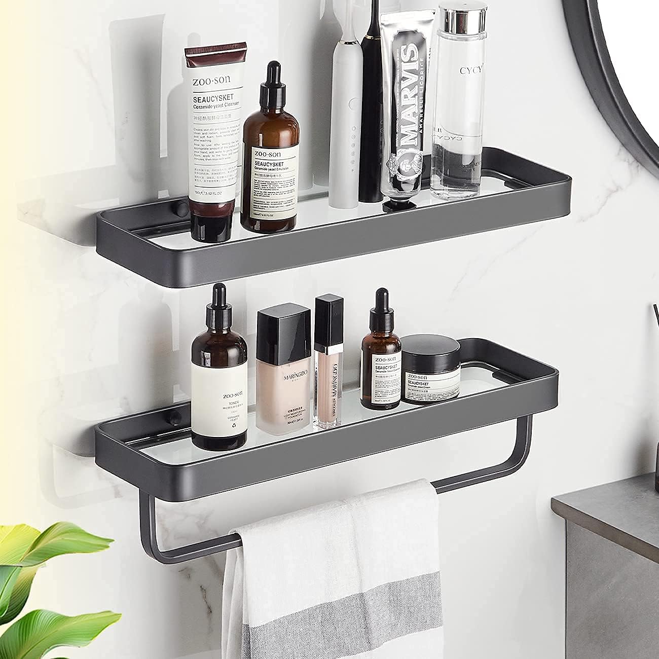 Bathroom Shelf Black Glass Everything Bathroom