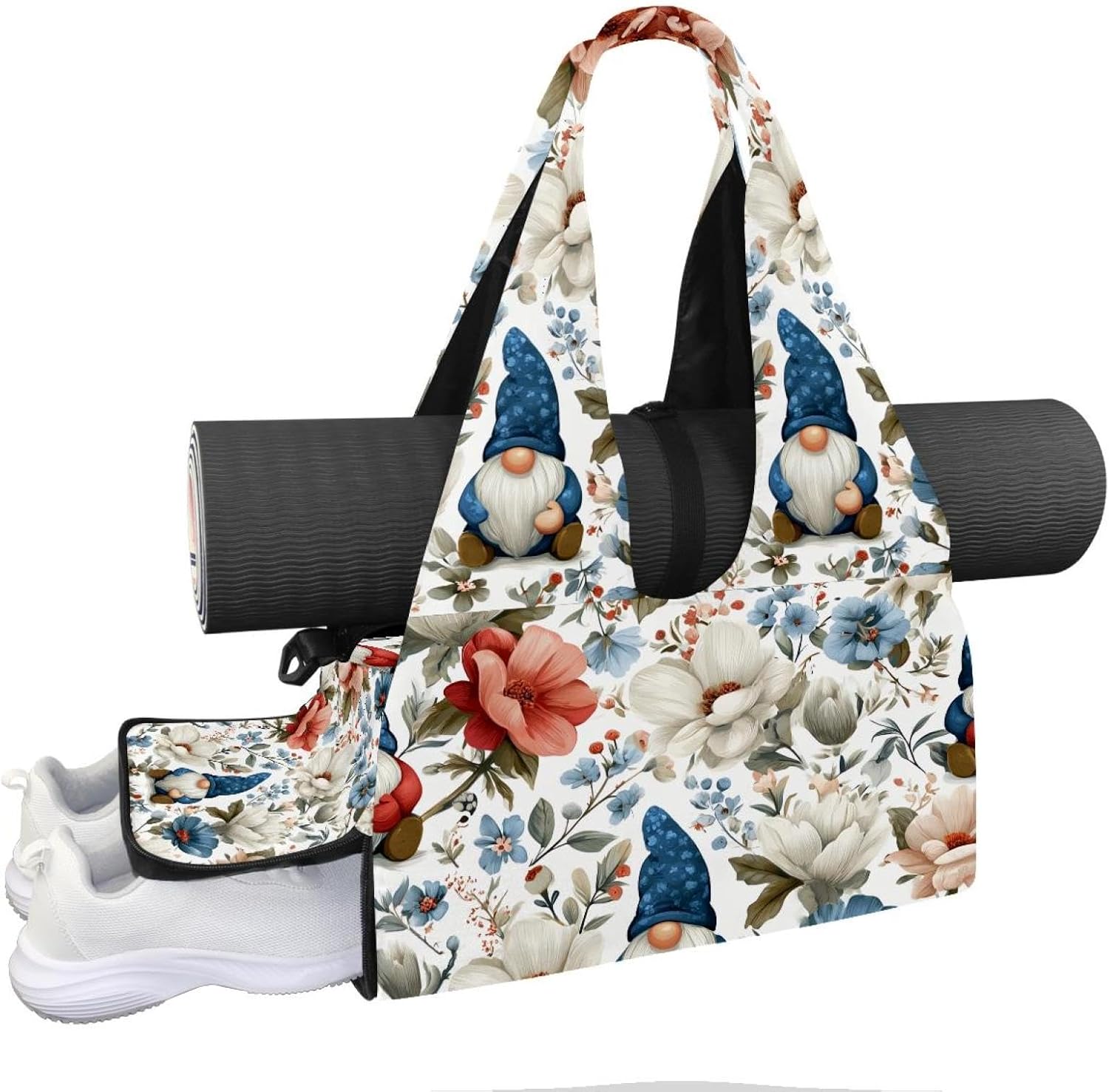 Yoga Mat Bag, Gym Workout Bag with Shoe Compartment, Highland Cow Daisies Pilates Bag for Women, Quick Access Storage Yoga Tote Bag for Sports Travel Office