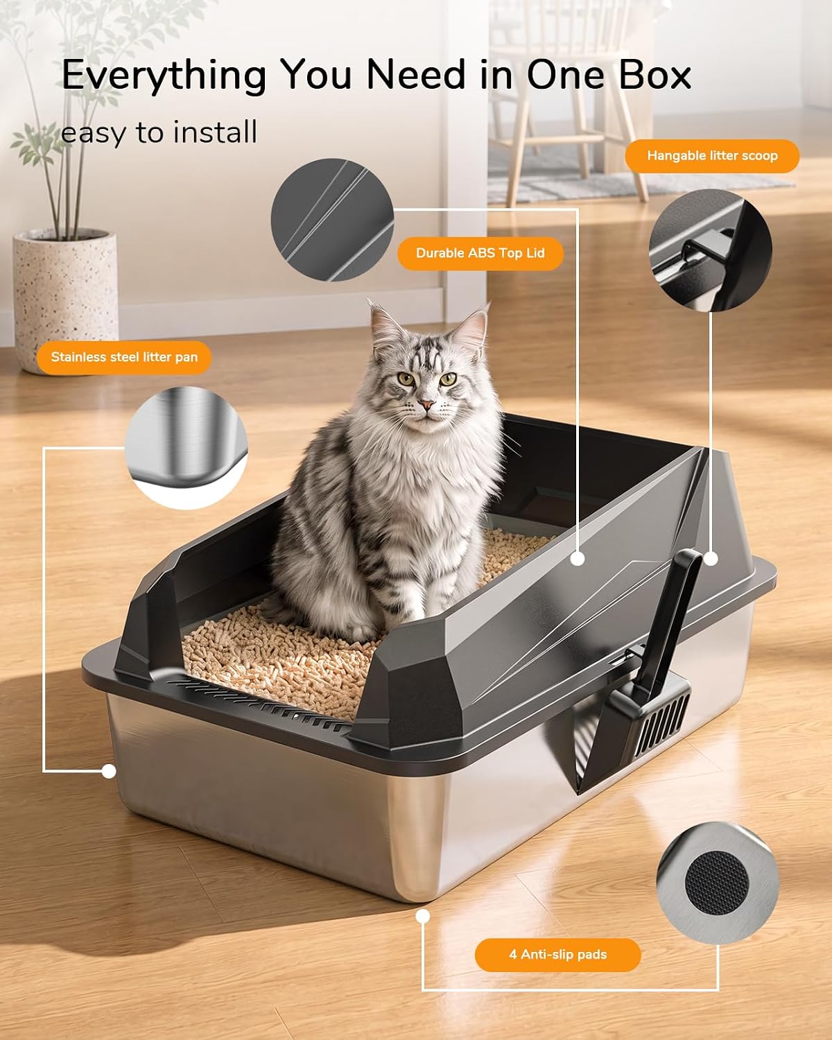 XL Cat Litter Box: High-Sided Anti-Urine Leakage for Big Cats