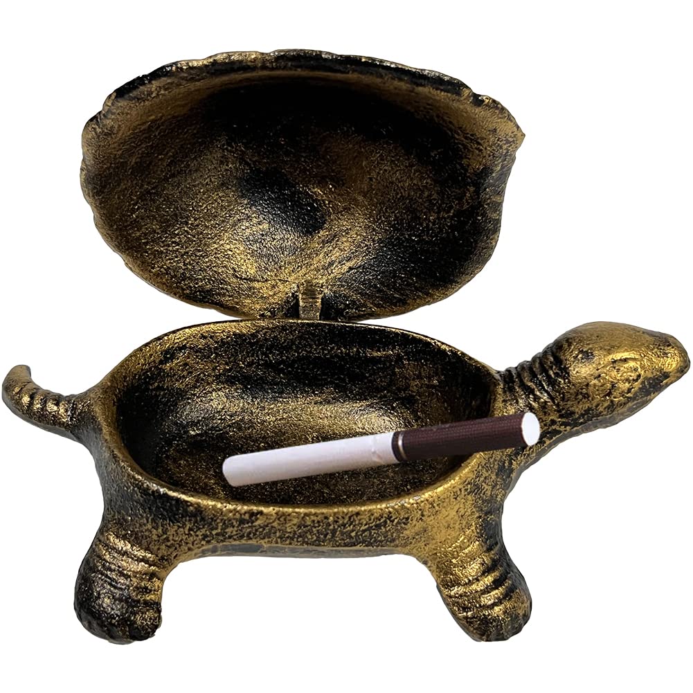 OLizee® Vintage Iron Turtle Ashtray Smoking Ashtray for Cigar Cigarette Personalized Ashtray with Lid Decorative Smoking Ashtray for Home Office Indoor Outdoor Table Decoration Gift for Men Women