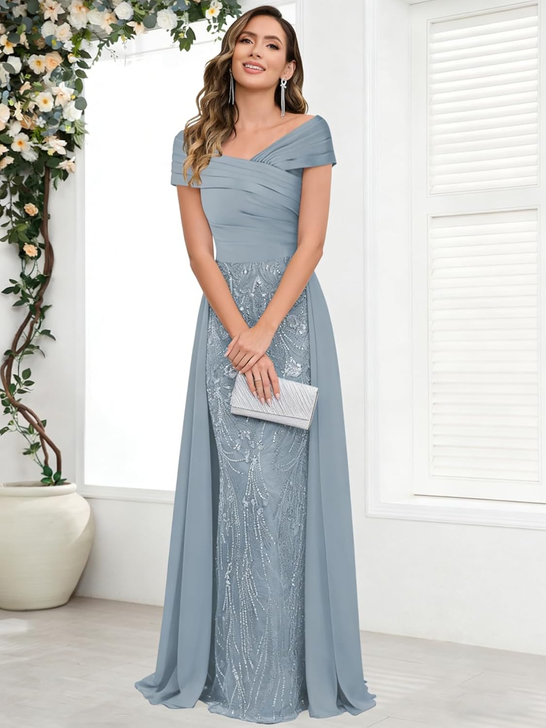 Sequin Mother of The Bride Dress Lace Chiffon Mermaid Prom Dresses Long Formal Ball Gown for Women - Image 5