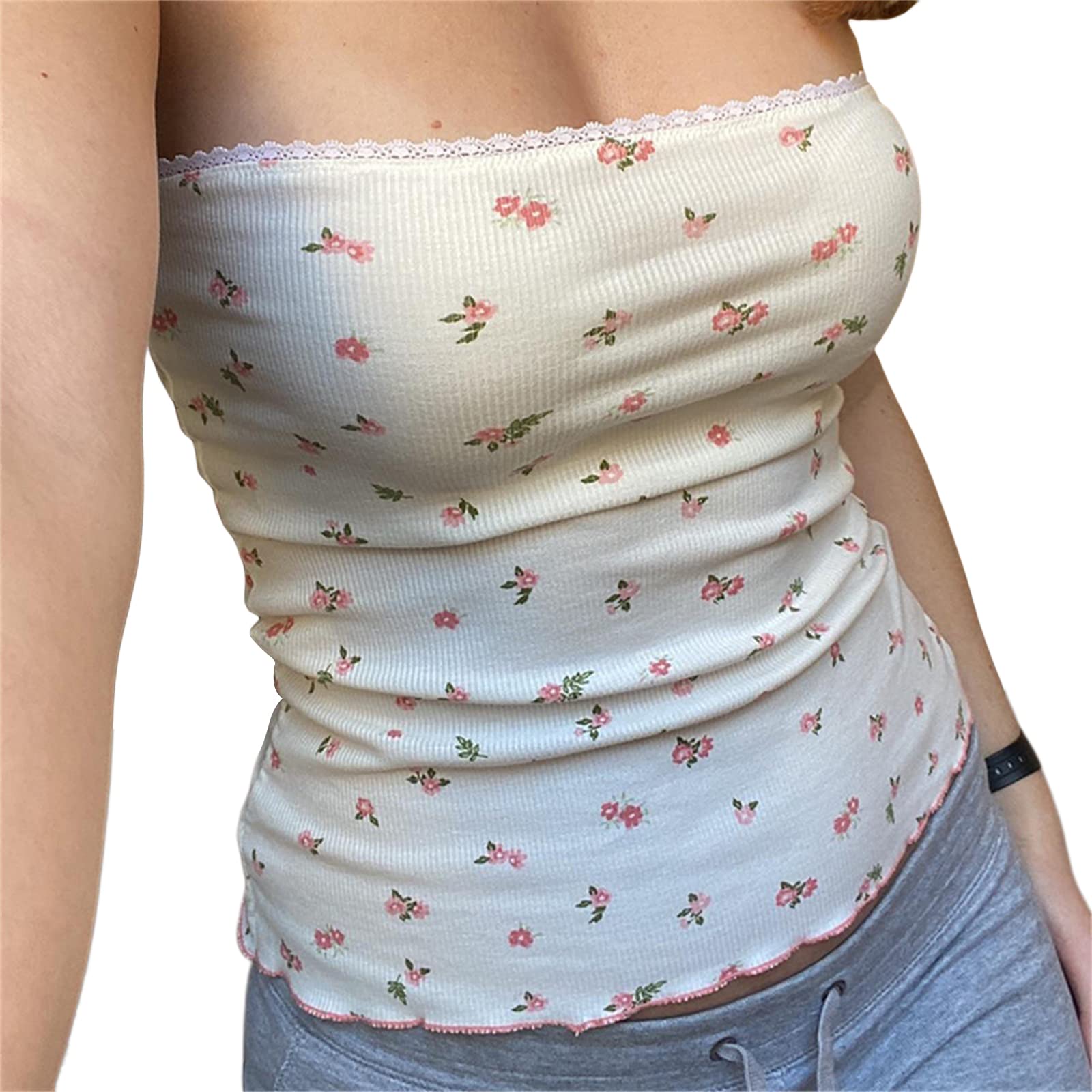Yassiglia Y2K Top Bandeau para mujer, elegante, de tubo, para verano, sin mangas, hombros descubiertos, sexy, camiseta de tirantes, dulce, ajustada, para adolescentes y niñas