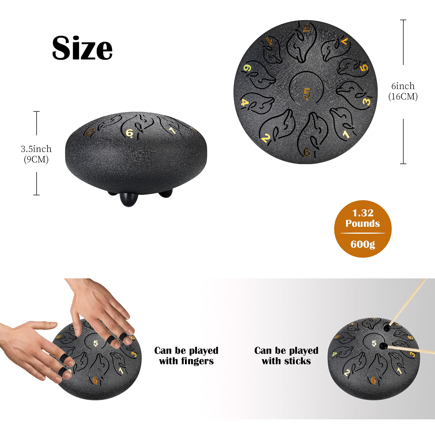 Stalen tongpan drum 11 tonen slaginstrument hand pan drum met trommelkleppen draagtas note sticks voor meditatie yoga zazen geluid genezing (12 inch, groen Stalen tongpan drum 11 tonen slaginstrument hand pan drum met trommelkleppen draagtas note sticks voor meditatie yoga zazen geluid genezing (12 inch, groen