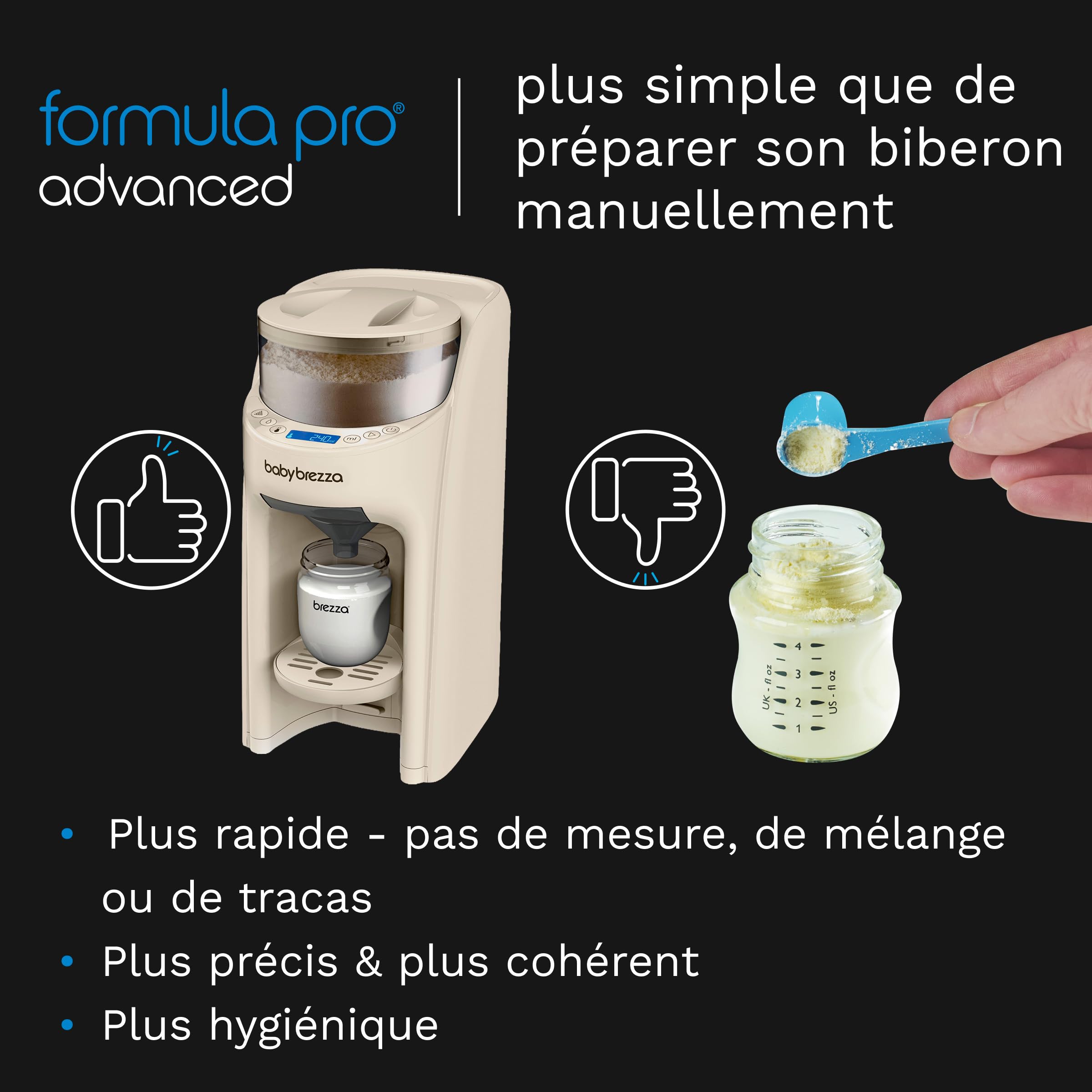 Baby Brezza Formula Pro Advanced Beige Oatmeal - Préparateur de Biberons instantané et automatique, dose et mélange l'eau chaude et la poudre de Lait par simple pression d'un bouton