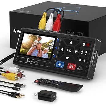 Portta VHS to Digital Converter, Video VHS Digitizing Recorder with Remote, Video Cassette Digitizing, Compatible with VHS, V