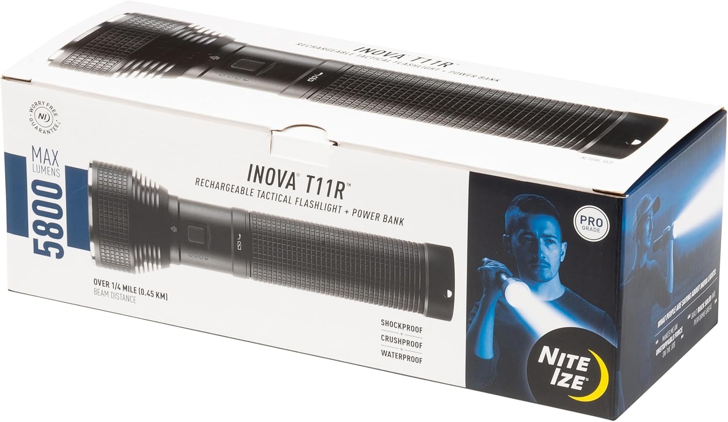 Nite Ize INOVA T11R Rechargeable Tactical Flashlight and Power Bank - Long Range 5800 Lumen Waterproof Flashlight - Flashlight for Camping, Hiking & Exploring the Outdoors