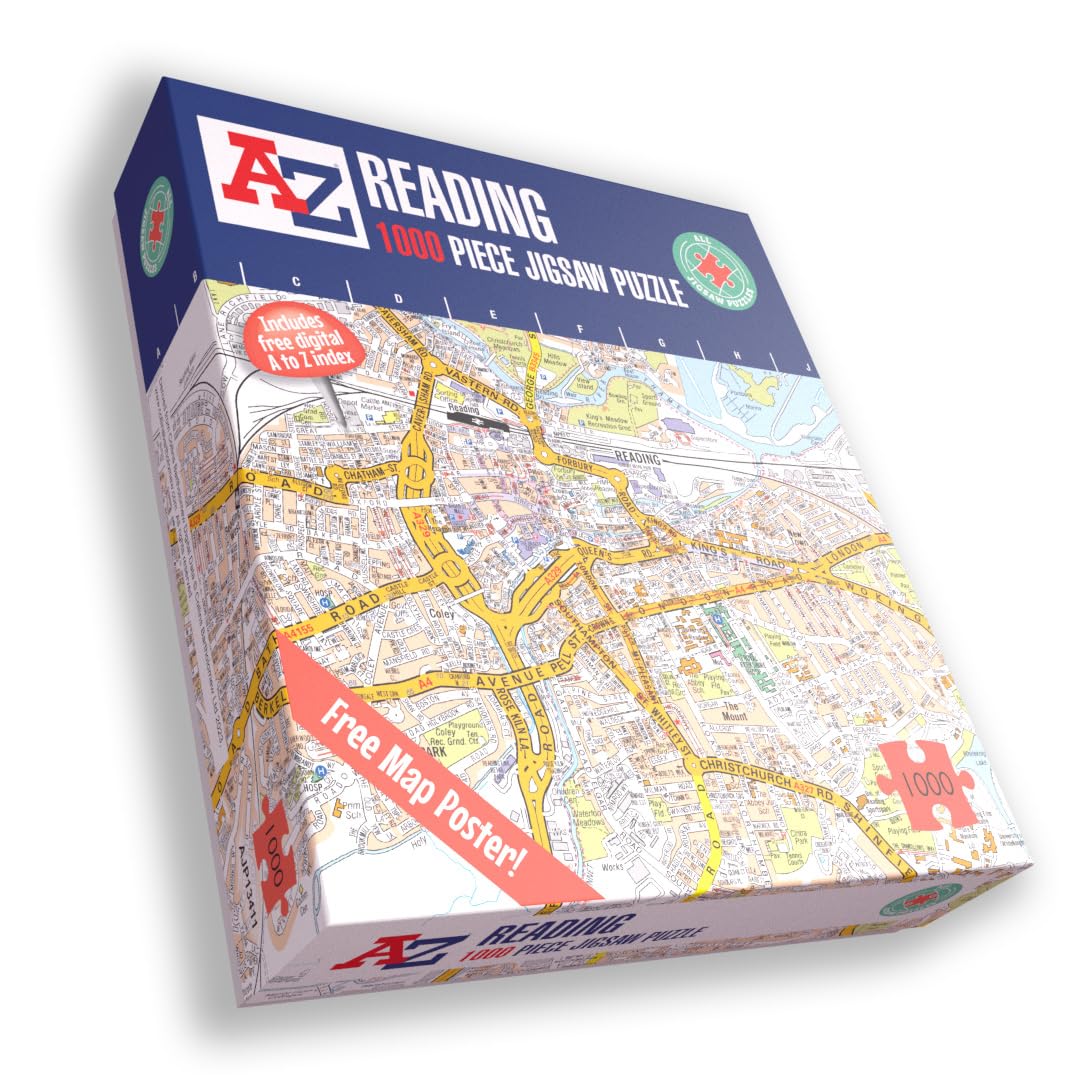 Great Britain A-Z Map of Reading 1000 Piece Jigsaw Puzzle – Exclusive Street Map – Includes Guide Print & City Index – Nostalgic Gift Mapping Fun for Adults — image 1