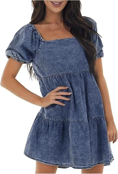 Fashion Solid Color Jean Dress 