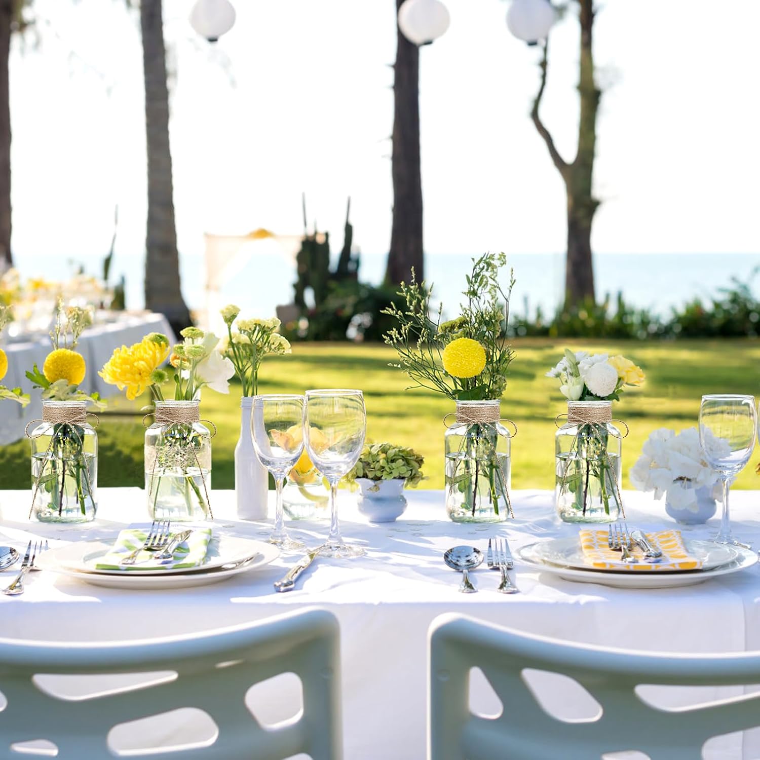 Vintage Glass Vases for Flowers, Set of 6 Clear Mason Vases for Flower Home Decor Flower Vase Wedding Centerpieces Mason Jars Centerpieces for Table Wedding Home Office - Image 4