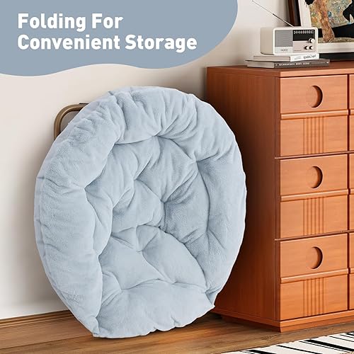 Miniatura 6 de MoNiBloom Silla redonda plegable de piel sintética para dormitorio, sala de estar, jardín, patio, marco de metal plegable, grande, cómoda,