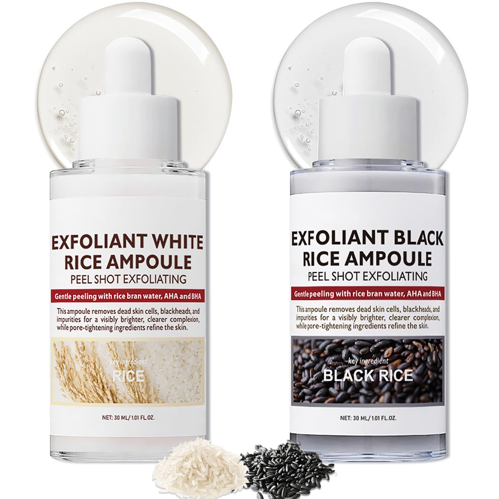 Peel Shot Glow Rice Ampoule Duo, White & Black Rice Face Scrub, Pore Minimizer & Blackhead Remover Serum