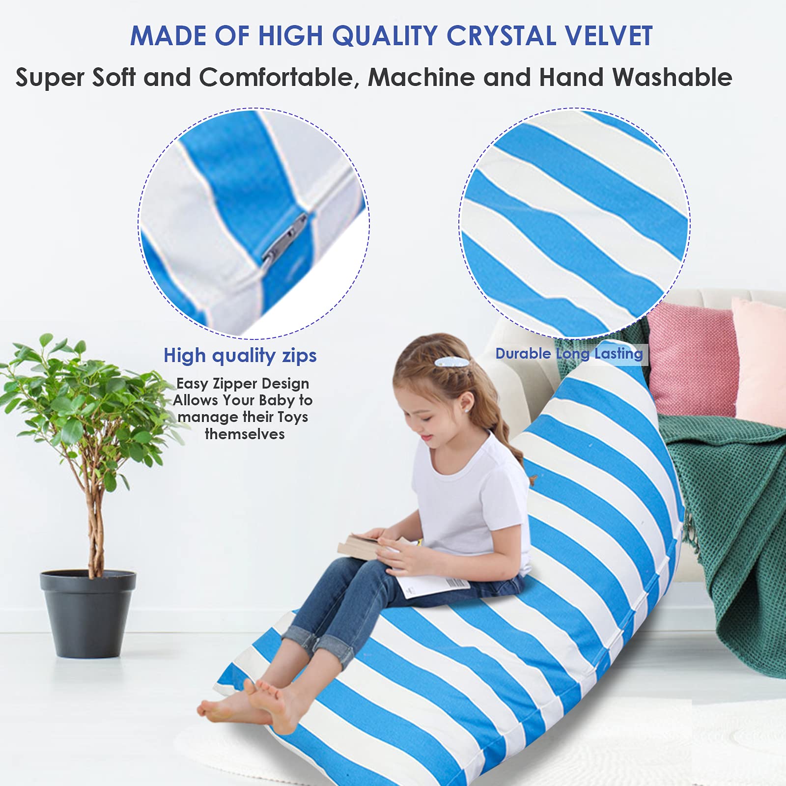 iFCOW Funda para Silla de Peluche, Organizador para Silla de Peluche con Cremallera para niños pequeños (Raya Azul)