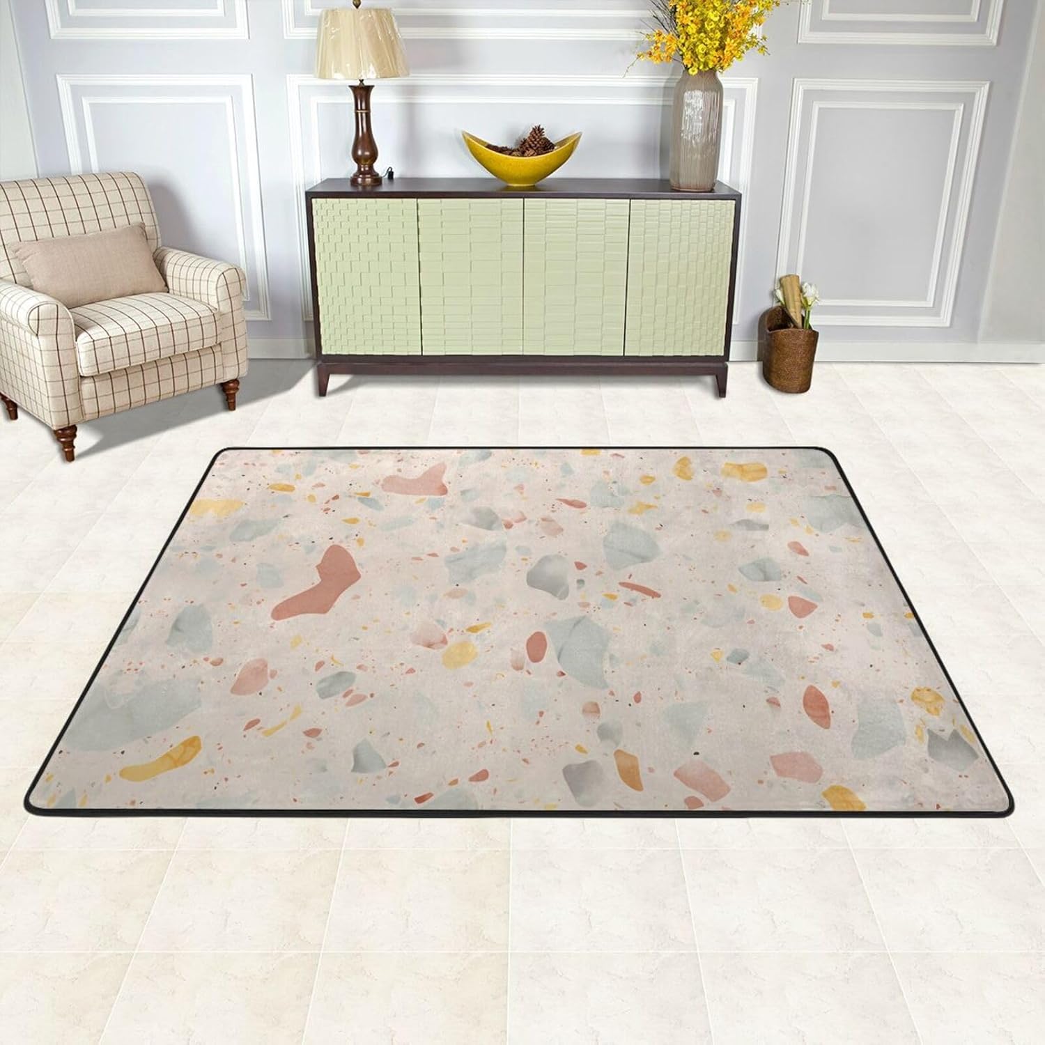 Terrazzo Marble Pastel Prints Anti-Slip Floor mat Carpet Rug 72"x48" for Living Room Office Coffee Table Bed Balcony