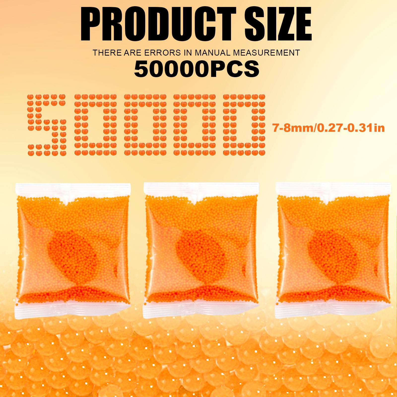 50,000 Rounds 7-8 mm, Gel Splatter Bullets for Electric Gel Blaster Gun Gel Gun Ammo Refill for Adults Premium Gift Packaging - Orange - Image 2