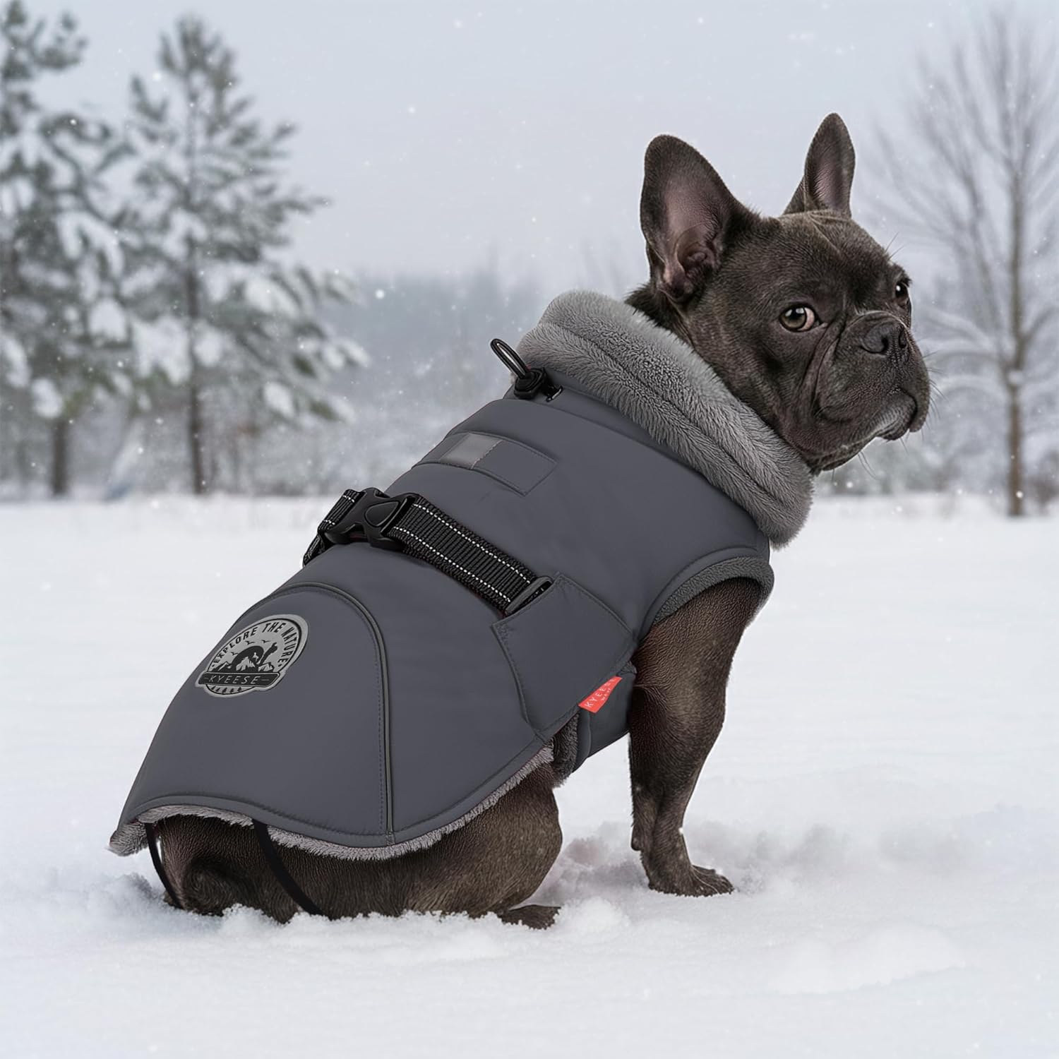 KYEESE Waterproof Dog Coat, Windproof Warm Winter Jacket with Thick Fleece Lined, Turtleneck Dog Coats for Small Dogs with Leash Hole, Reflective Outdoor Cold Weather Coat, Gray, Medium - Image 6