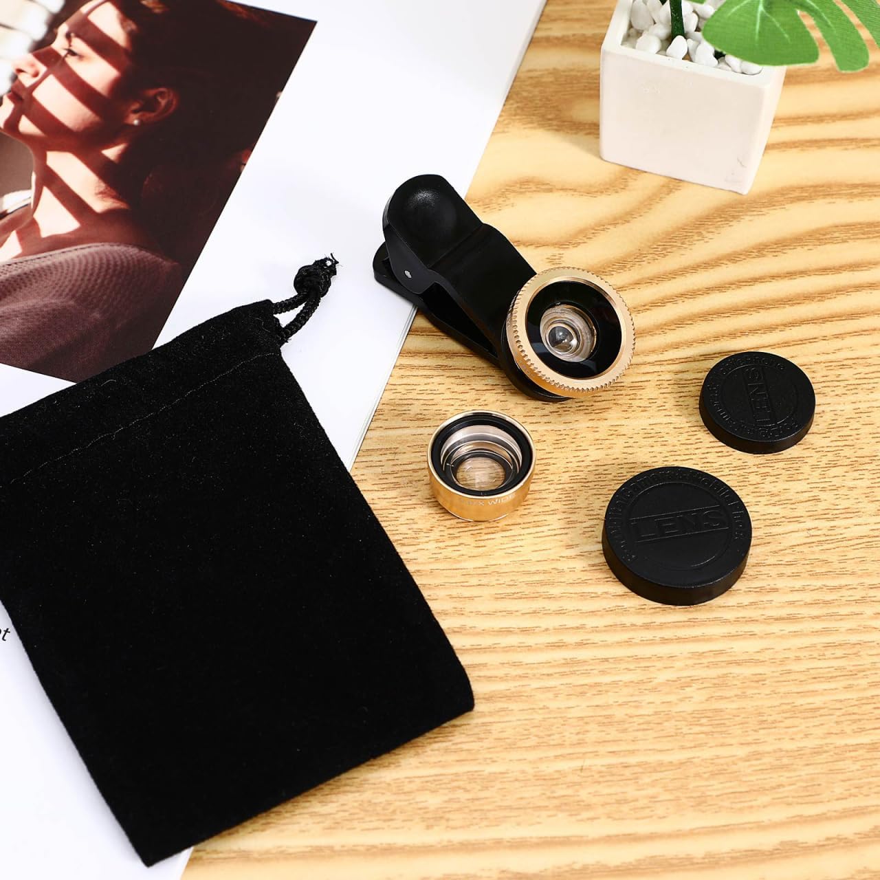 ULTECHNOVO Universal Portable Phone Camera Lens 3-in-1 Clip on Macro Lens Fisheye Wide Angle for Smartphones with Aluminum Construction