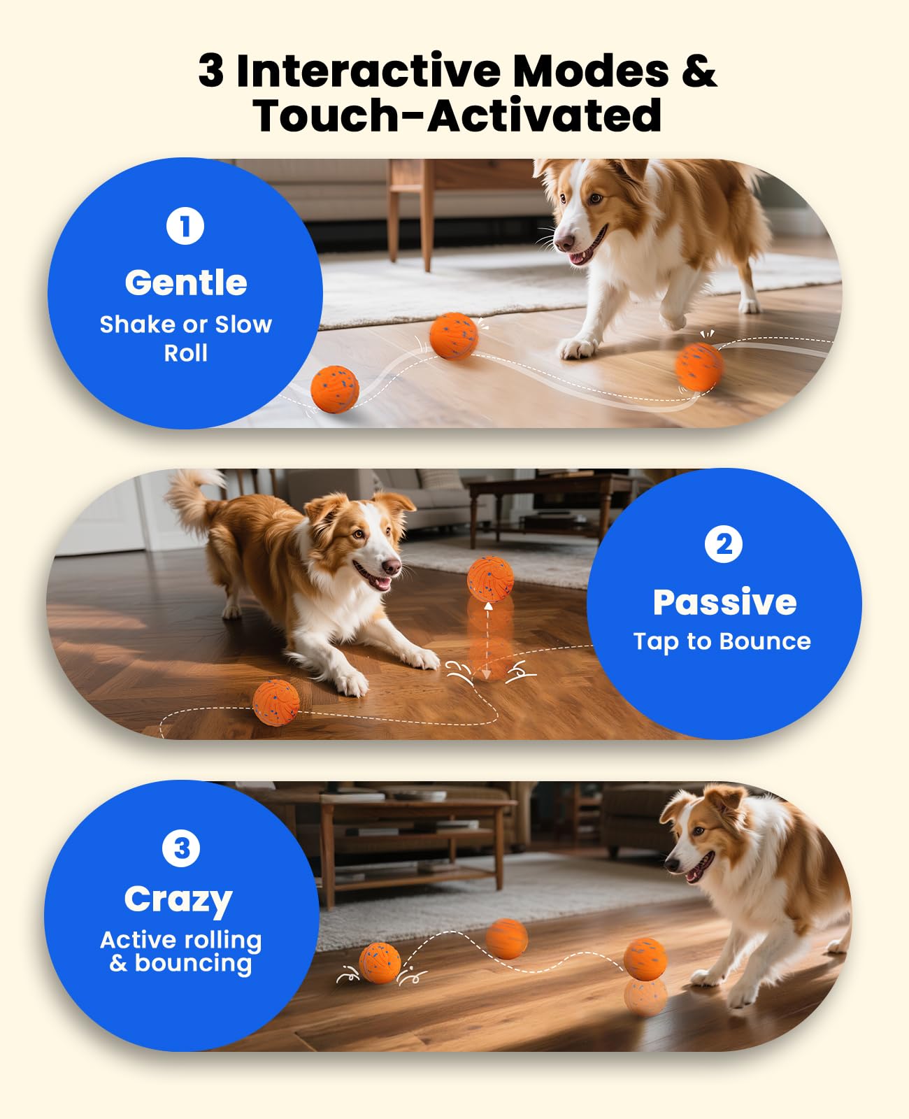 Xeuch Balle interactive intelligente pour chien, balle mobile automatique pour chiot, chiens de taille moyenne et grande, matériau ETPU, jouet rebondissant rotatif et rotatif activé par le mouvement