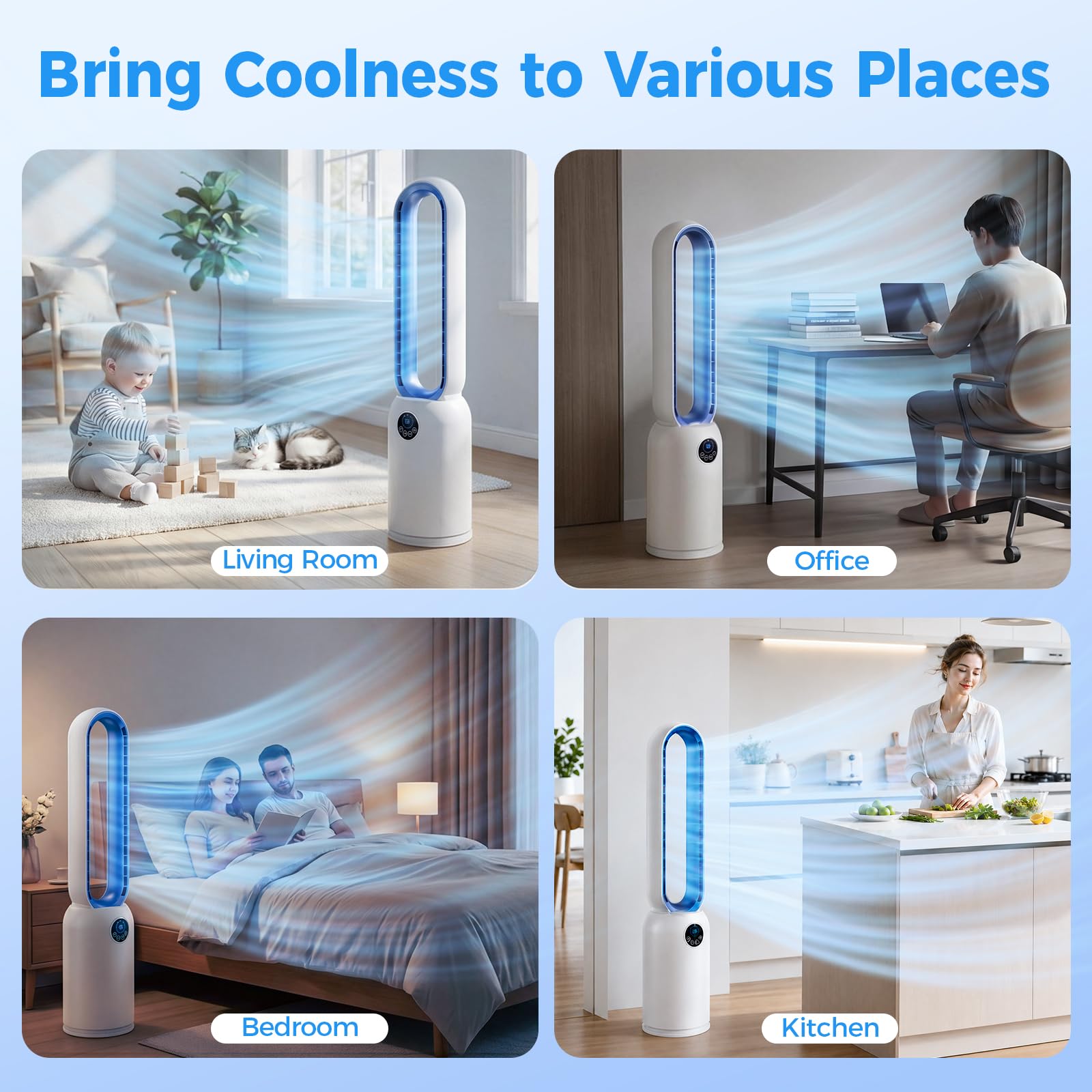 Ventilatore a Torre silenzioso, 24 Velocità, Oscillazione a 60°, Display a LED, Timer 12 Ore, Ideale per Camera da Letto, Ufficio, Soggiorno e Cucina