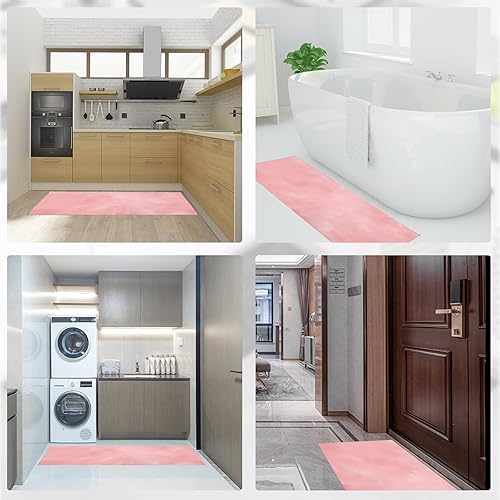 Miniatura 7 de Simple Solid Color Kitchen Mat Set of 2 Pcs, Non Slip Kitchen Rug Blush Powder, Retro Grunge Rock Style Washable Absorbent Floor Mat Runner Rug,
