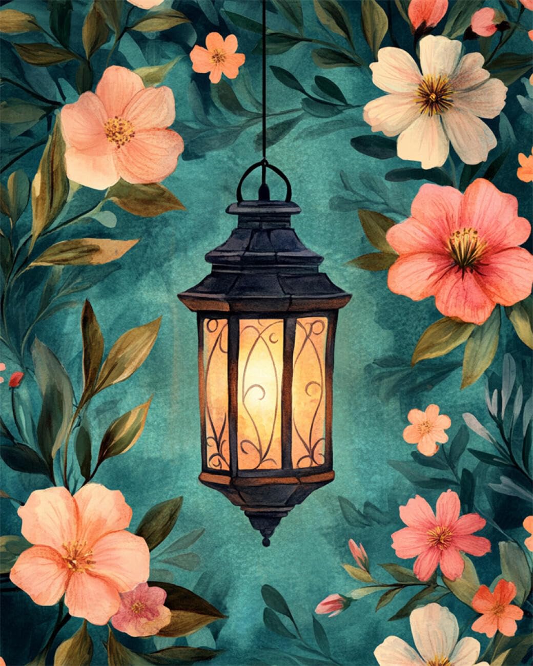 AMBATTERY Diy Kits De Punto De Cruz Con Cuentas Linternas Y Flores De Fantasía Bead Embroidery Kit De Bricolaje Con Cuentas,Kit De Punto De Cruz Hecho A Mano,Arte Con Agujas 50x60cm