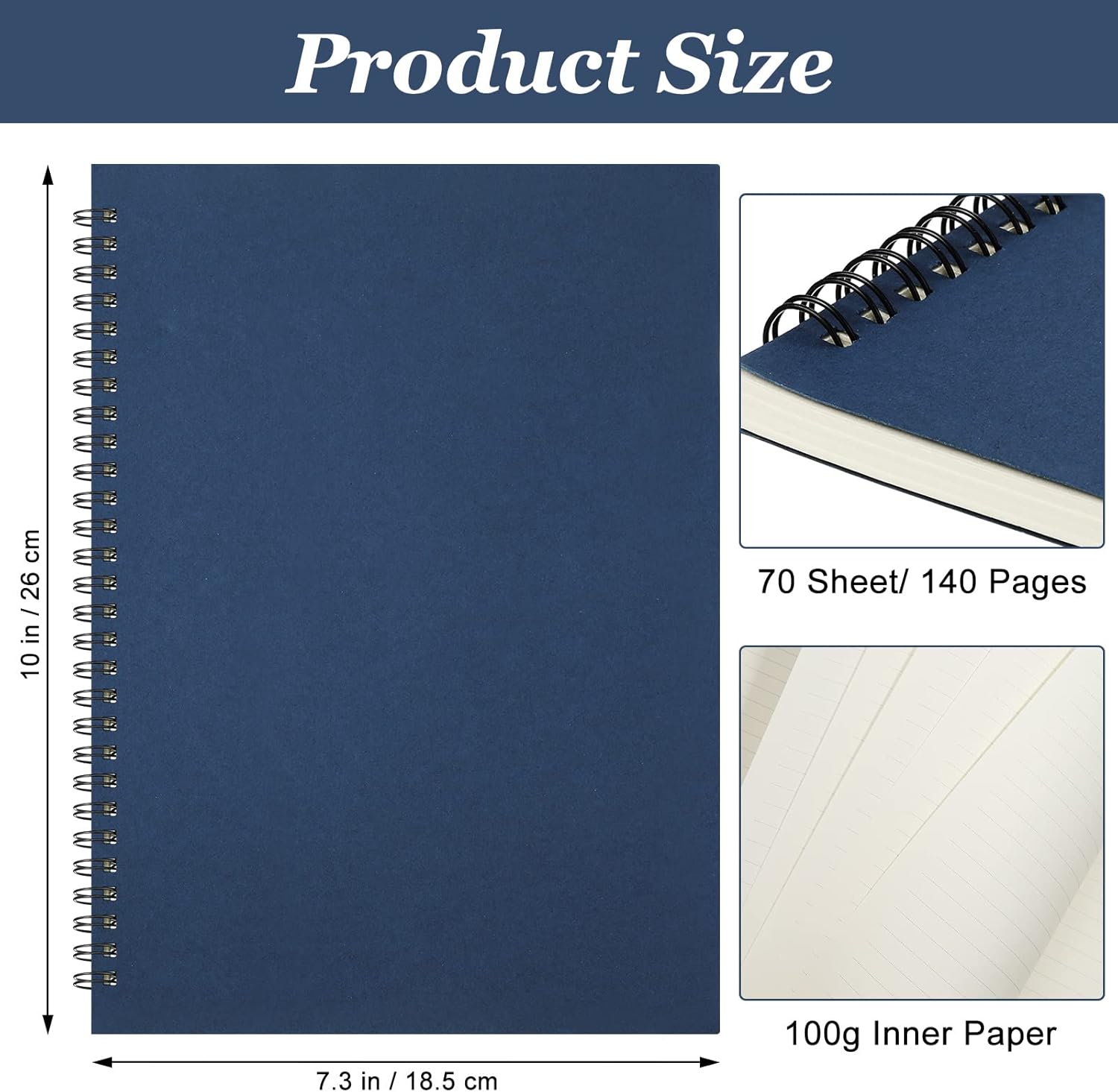Epakh 6 Pack B5 Spiral Notebook Ruled Spiral Journal Lined Paper, 70 Sheets,140 Pages, Wire bound Notebook 10.5 x 7.3 Inch Hard Cover Memo Notepad Sketchbook for Office Travel(Blue)