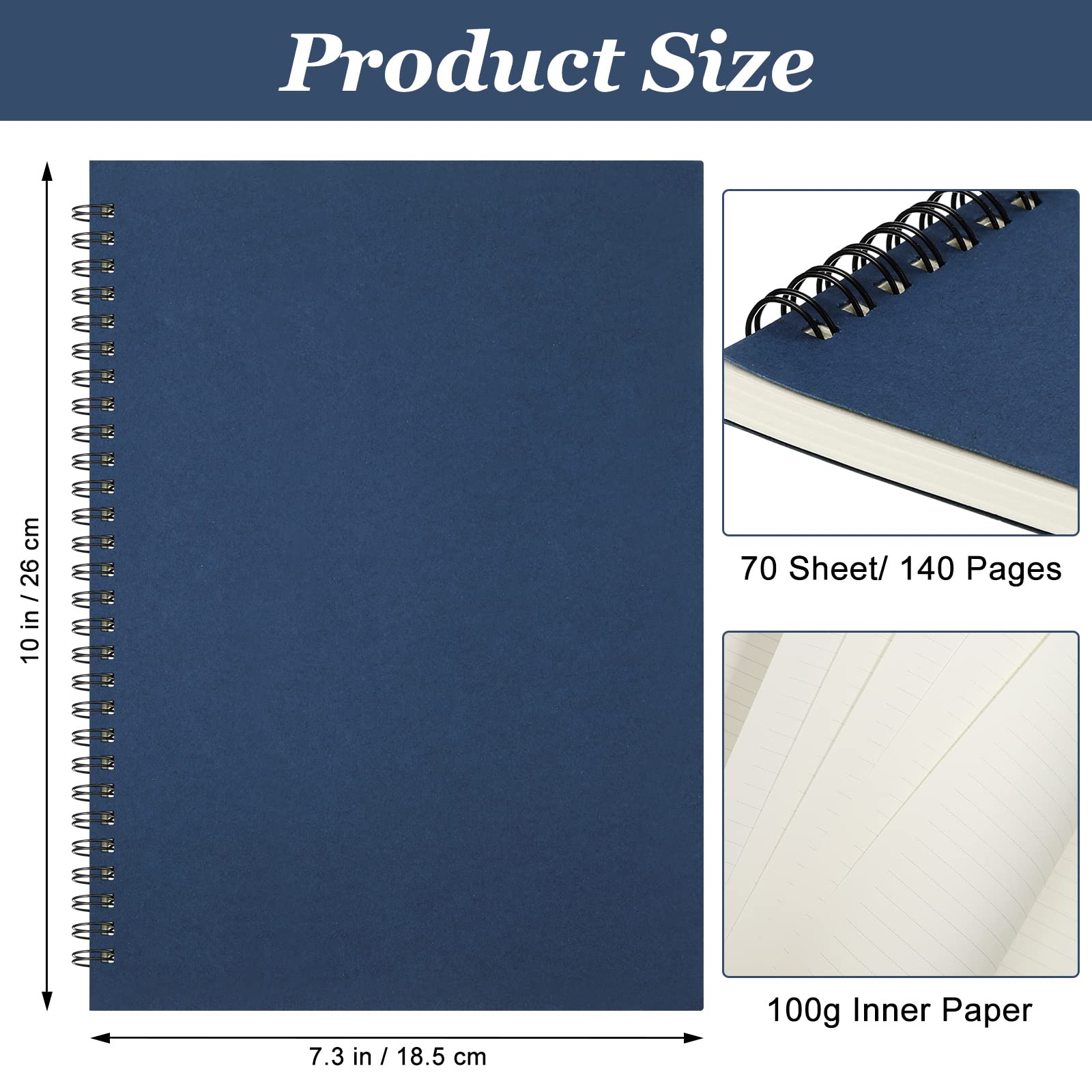 Paquete de 6 cuadernos en espiral B5, papel rayado en espiral, 70 hojas, 140 páginas, cuaderno en espiral de alambre de 10.5 x 7.3 pulgadas, cuaderno de notas de tapa dura, cuaderno de bocetos para
