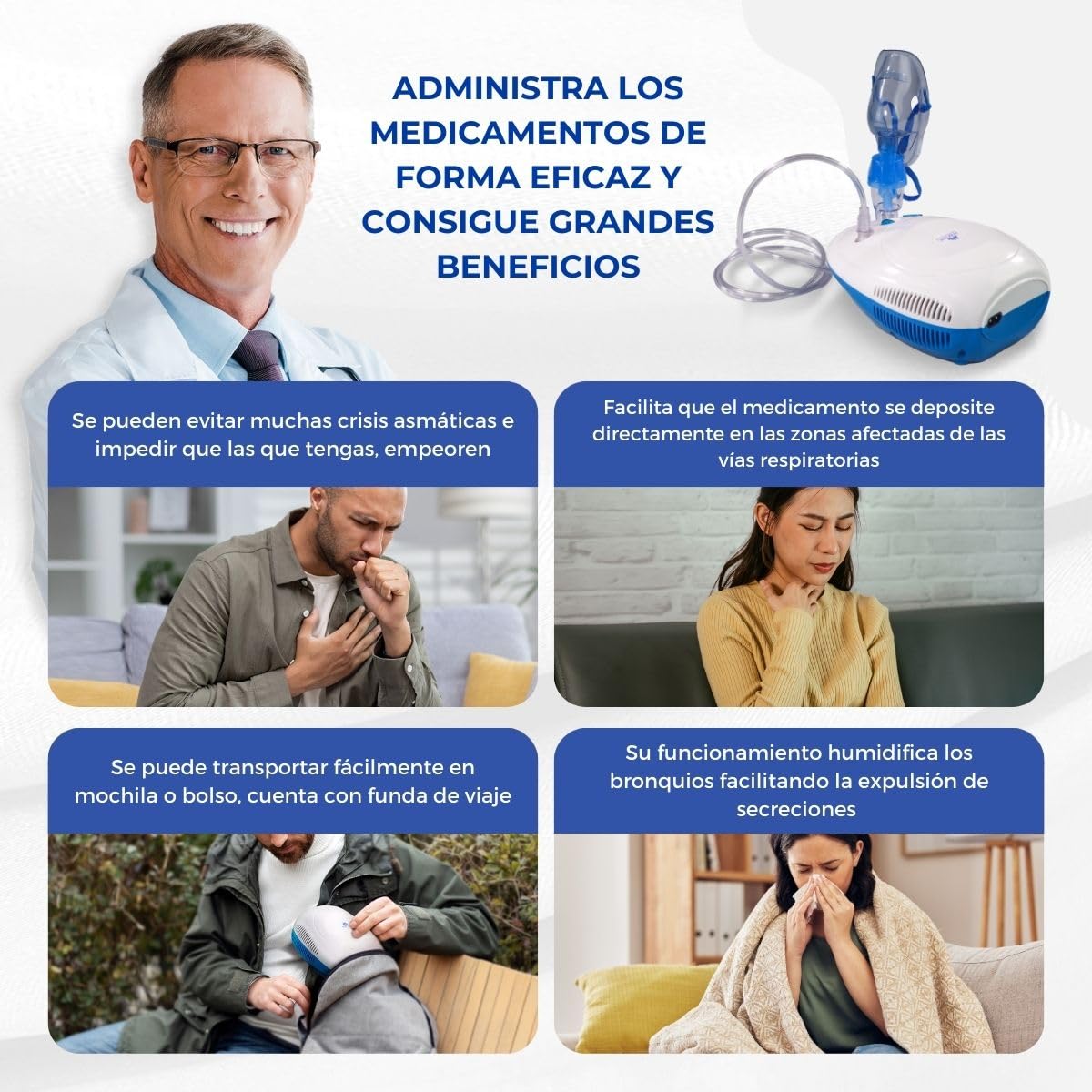 Mobiclinic®, Nebulizador con compresor, Portátil, Para niños y adultos, Bolsa de transporte. mini, Tratamiento enfermedades respiratorias, Máscaras varios tamaños, 5 filtros aire (Neb-1)