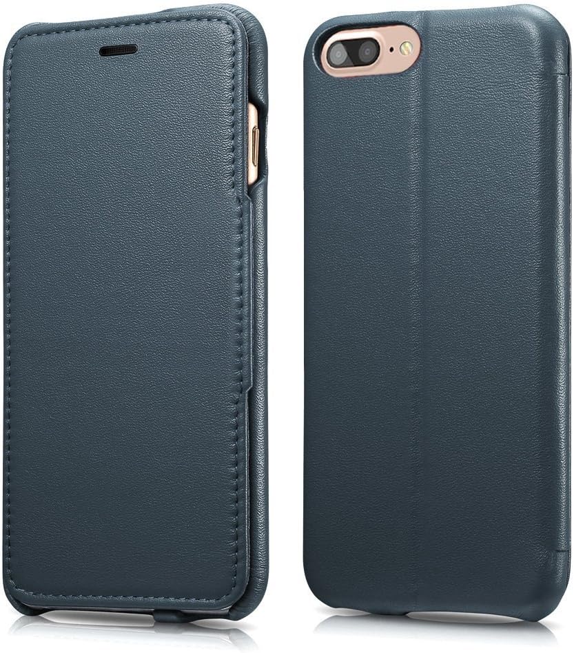 iPhone 8 Plus Case, Benuo [Luxury Series] [Genuine Leather] Folio Flip Corrected Grain Leather Case [Ultra Slim] [Magnetic Closure] with Built-in Stand for Apple iPhone 8 Plus / 7 Plus(Blue)