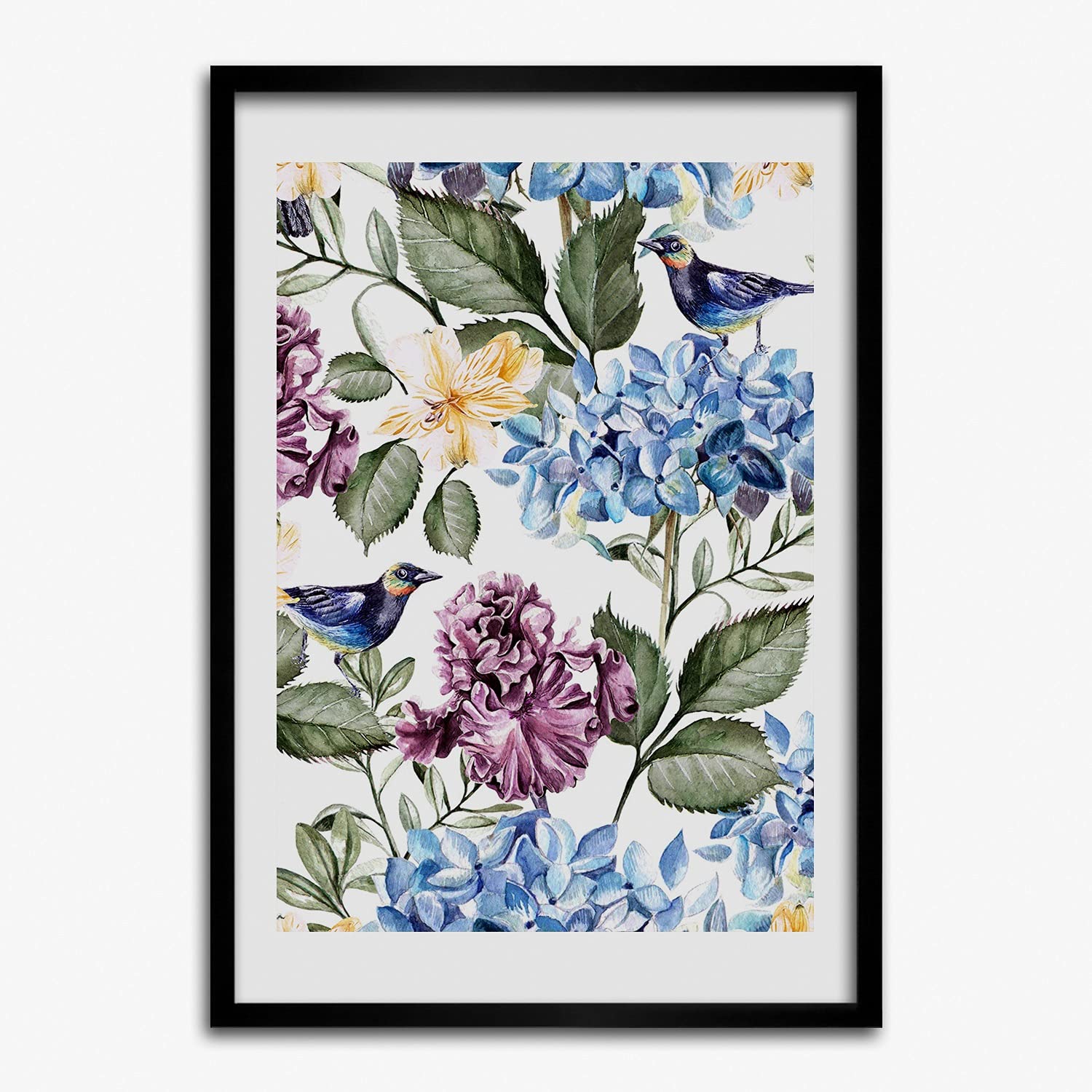 Tableau décoratif Tulup 50x70 fleurs oiseaux cadre