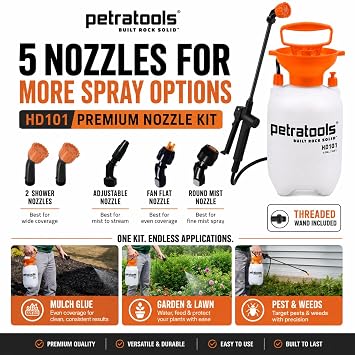PetraTools HD101 Pro Kit - Pump Sprayer 1 Gallon, 52-in Hose & 5 Nozzles