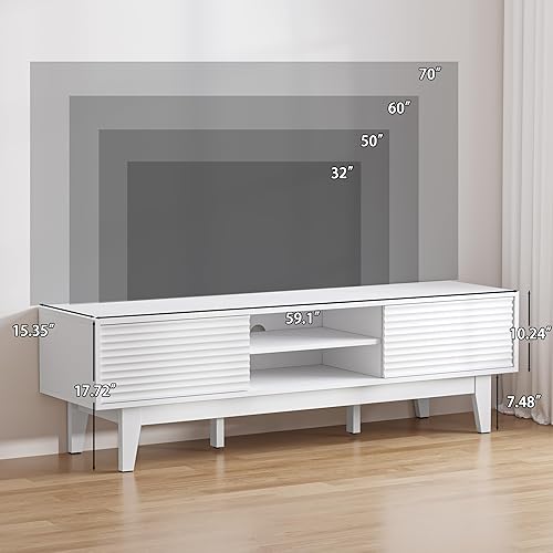 Miniatura 3 de Soporte de TV para TV de 65 pulgadas, moderno centro de entretenimiento acanalado consola de TV con almacenamiento, consola multimedia de puerta