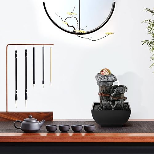 Miniatura 21 de Dyna-Living Fuente de agua de mesa para interiores, fuentes de agua y cascadas, fuente de escritorio portátil con luces para relajación y decoración
