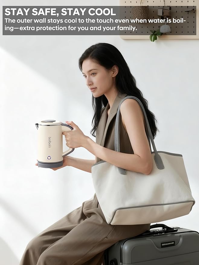 Tetera Eléctrica Portátil 24oz 600W Acero Inoxidable Beige miniatura 5