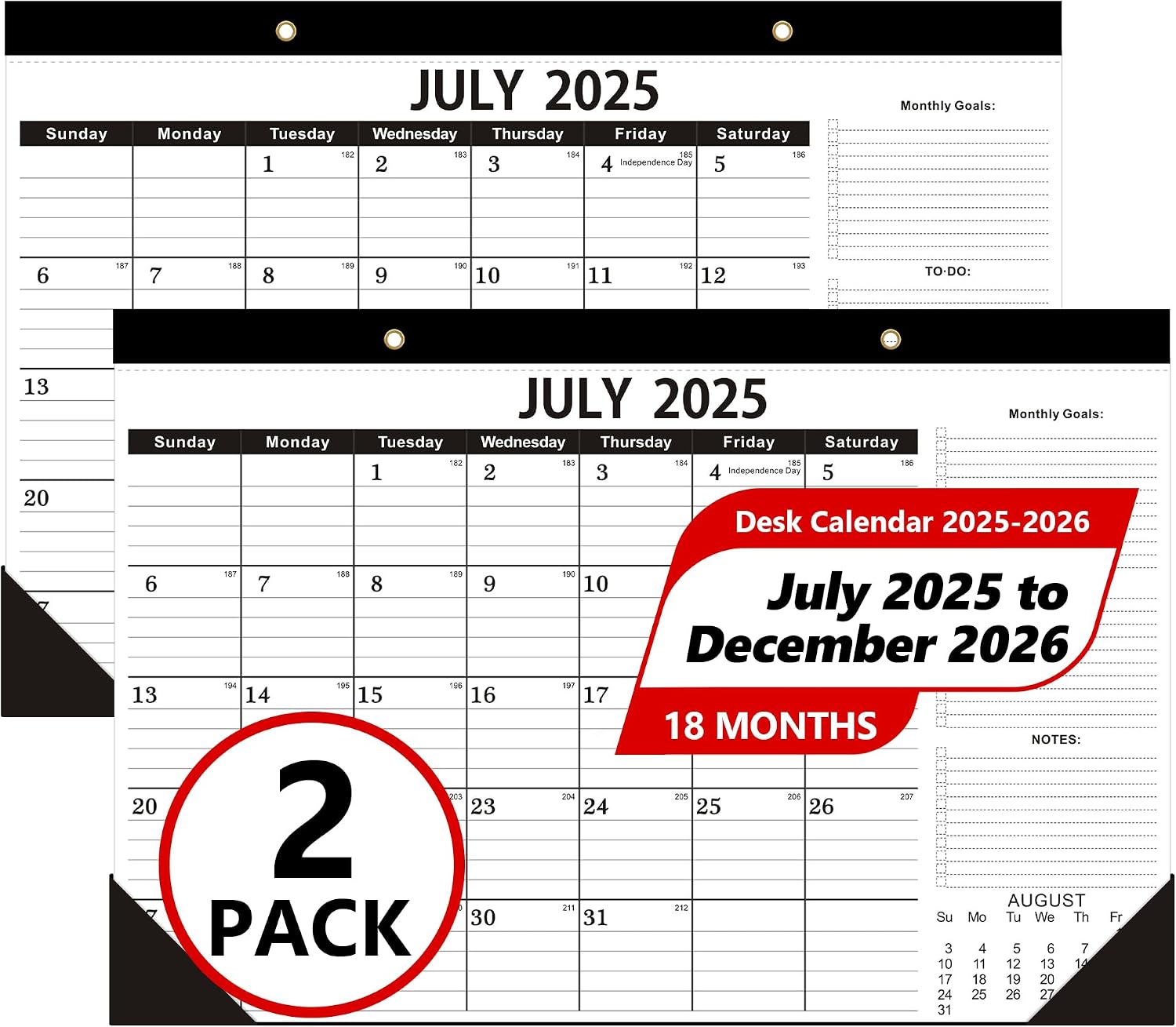 Desk Calendar 2025-2026 (18 Months) - July 2025 To Dec 2026, Large 12x17 Inch, Office Or School Planning - View #2